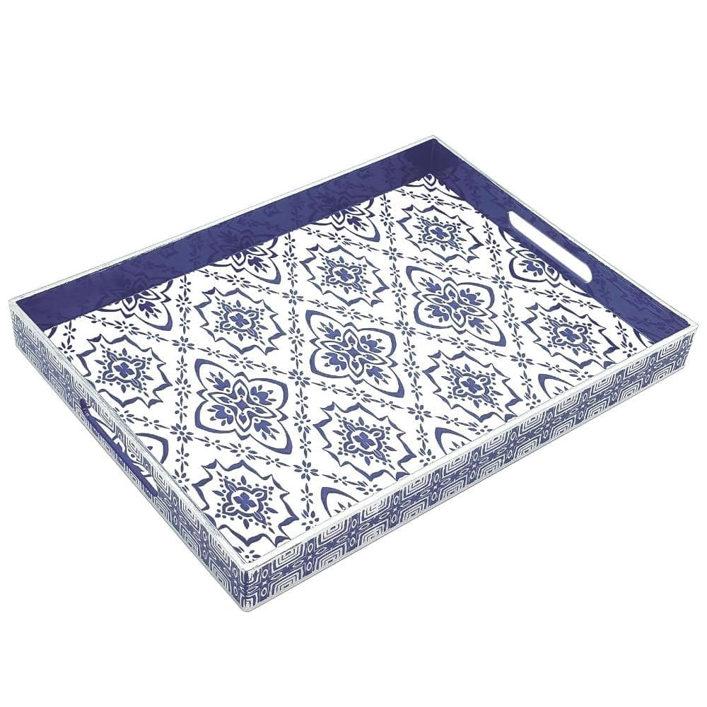 15.7 x 11.8 in Serving Tray with Handles Decorative Plastic Blue White 1-Piece price history on PriceWatchPro