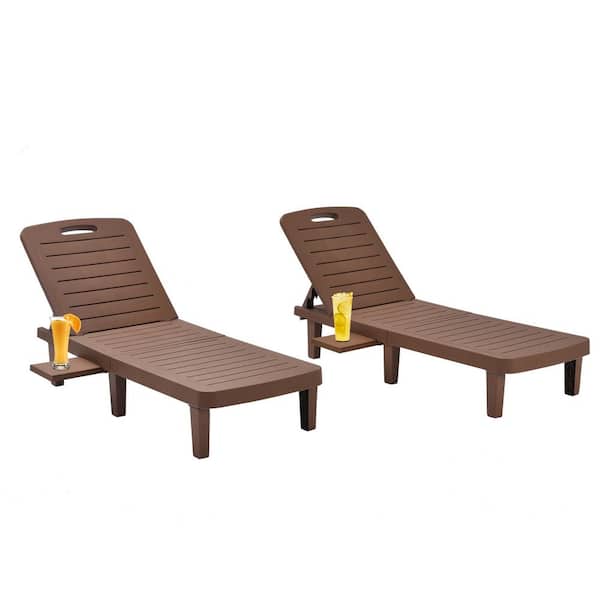 Wiilayok 60" Outdoor Mini Lounge Chairs with Adjustable Backrest & Pull-out Tray(Set of 2)