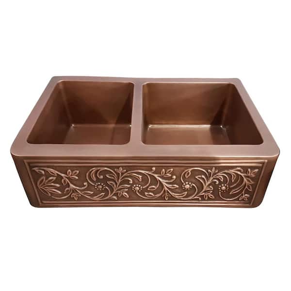 Barclay Products Cilantro Farmhouse Apron Front Copper 36 in. 50/50 Double Bowl Kitchen Sink