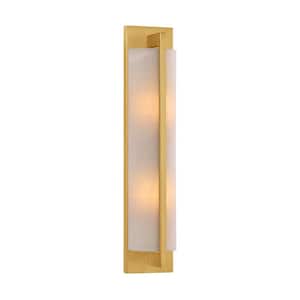 Carver 4.5 in. 2-Light Warm Brass Wall Sconce with White Fabric Shade