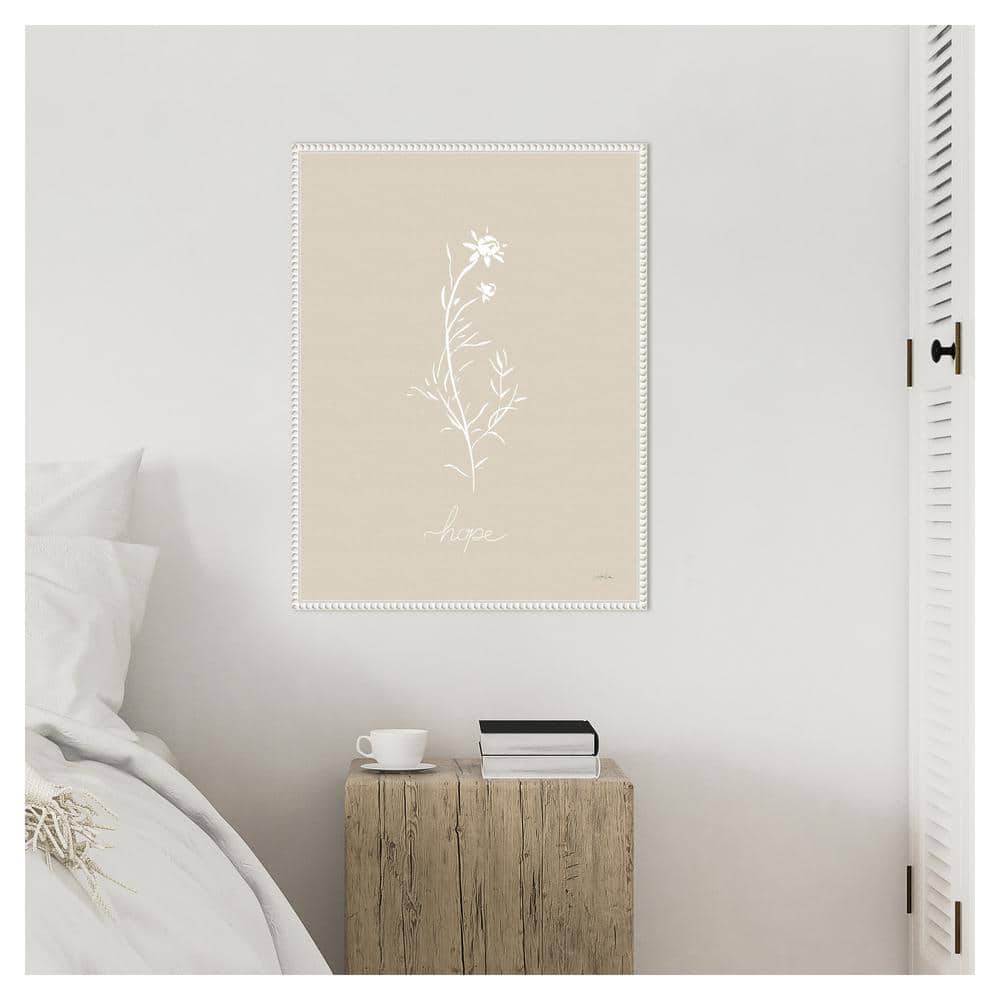 Beige and White Botanical Canvas Print with Beaded Frame