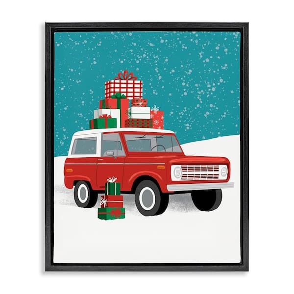 Red SUV Christmas Time by Jilly Jack Designs 1 Piece Black Floater Frame Graphic Religious Art Print 21 in. x 17 in.