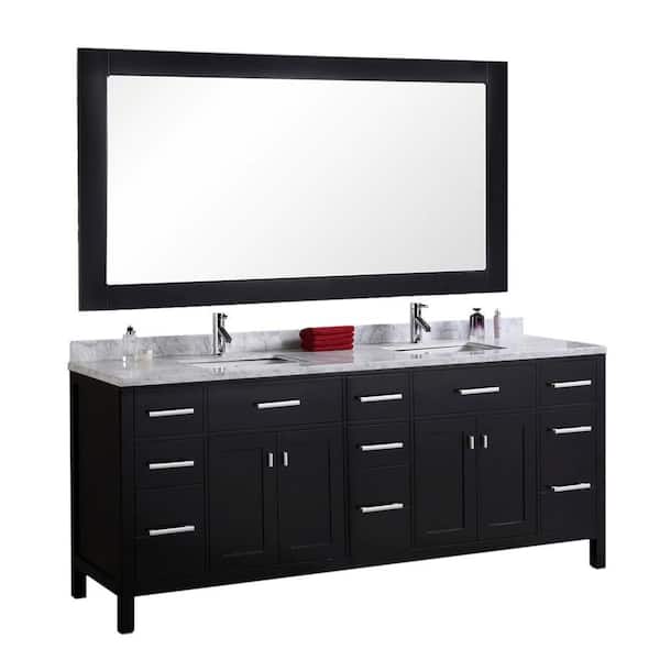 Design Element London 78 in. W x 22 in. D Vanity in Espresso with Marble Vanity Top and Mirror in Carrara White