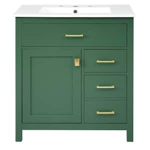 30 in. W x 18.3 in. D x 33.6 in. H Single Sink Freestanding Bath Vanity in Green with White Ceramic Top and Storage