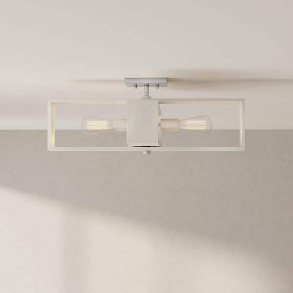 Progress Lighting Boundary 24 in. Contemporary Brushed Nickel Flush Mount with Grey Wash Oak Accents for Kitchen or Bedroom