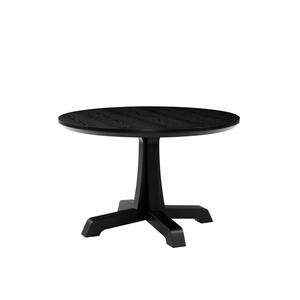 48 in. Round Black Wood Veneer-Top Farmhouse Dining Table with Solid Wood Legs (Seats 4-6)