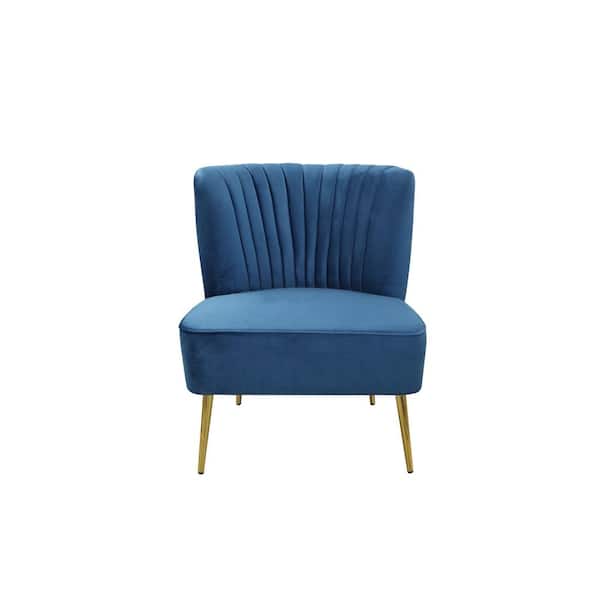 Edwin's Choice 30 in. Blue Velvet Armless Side Chair