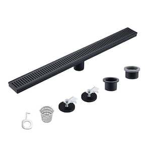 28 in. Stainless Steel Linear Shower Drain with Square Pattern Drain Cover in Matte Black