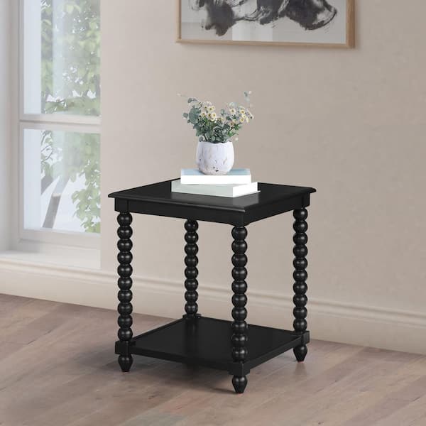 Elise 20 in. Black Square Wood End Table