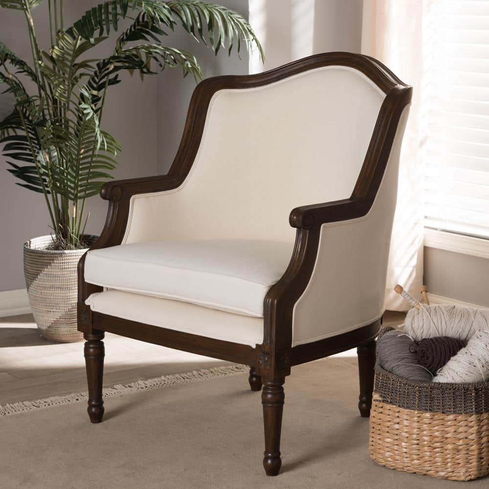 Off-White Cedar Wood French Accent Chair
