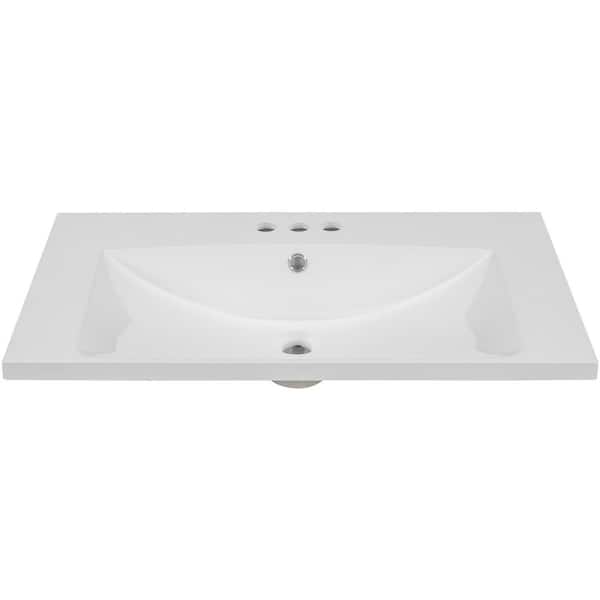 30.0 in. Drop-In Rectangular Integrated Vanity Top Bathroom Sink in White Ceramic with 3-Faucet Holes