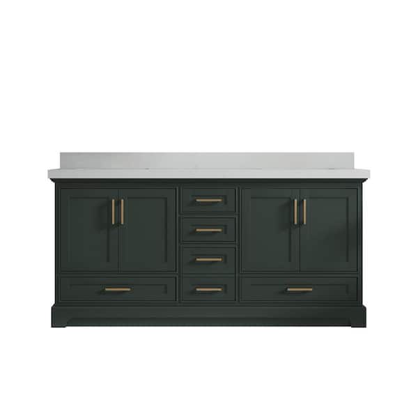 Willow Collections Fenway 72 in. W x 22 in. D x 36 in. H Double Sink Bath Vanity in Pewter Green with 2" Carrara Quartz Top