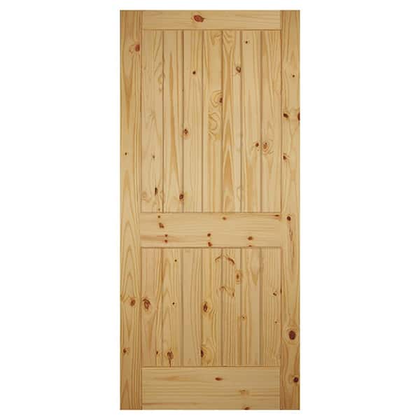 18 in. x 80 in. 2-Panel Square Top Plank Solid Core Unfinished Knotty Pine Wood Interior Door Slab