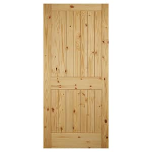 24 in. x 80 in. 2 Panel Square Top Plank Solid Core Unfinished Knotty Pine Wood Interior Door Slab