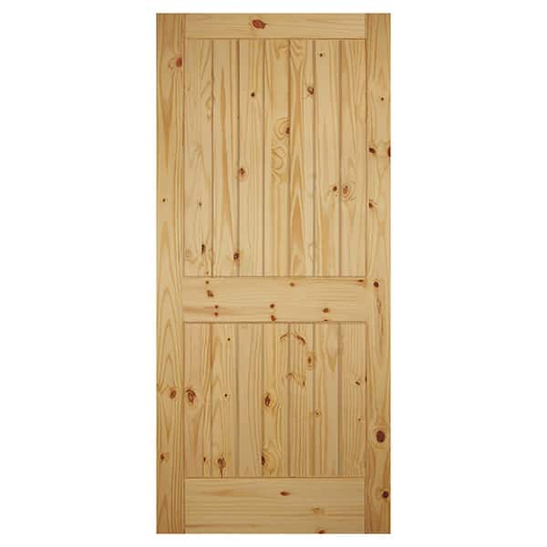 Builders Choice 24 in. x 80 in. 2 Panel Square Top Plank Solid Core Unfinished Knotty Pine Wood Interior Door Slab