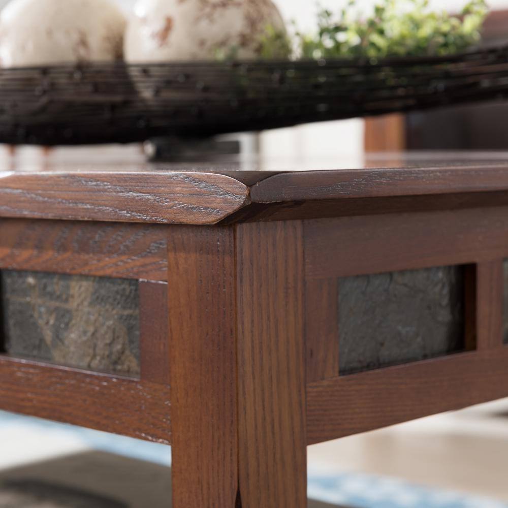 Rustic Oak Rectangular Coffee Table with Slate Details