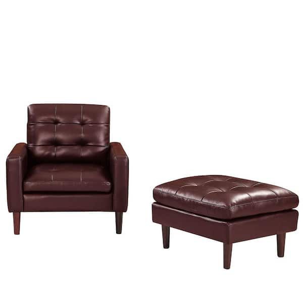 faux leather armchair with ottoman