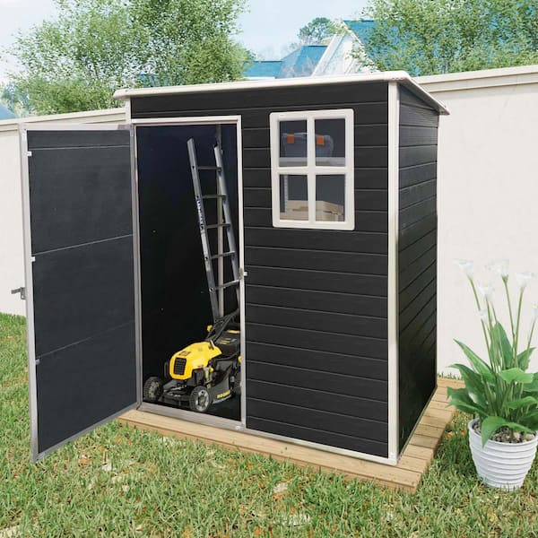 5 ft. W x 3 ft. D Outdoor Resin Storage Shed, Tool House with Floor for Bikes, Patio, Backyard, Black (15 sq. ft.)