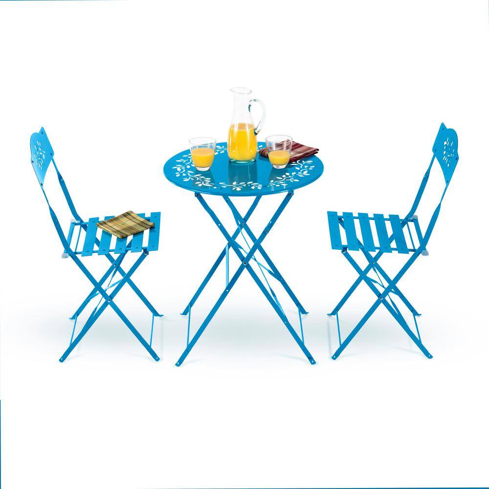 Bright Blue Steel 3-Piece Folding Bistro Patio Set