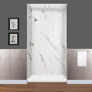 Expressions 36 in. x 48 in. x 96 in. 4-Piece Easy Up Adhesive Alcove Shower Wall Surround in Bianca