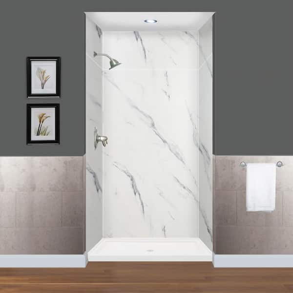 Transolid Expressions 36 in. x 48 in. x 96 in. 4-Piece Easy Up Adhesive Alcove Shower Wall Surround in Bianca