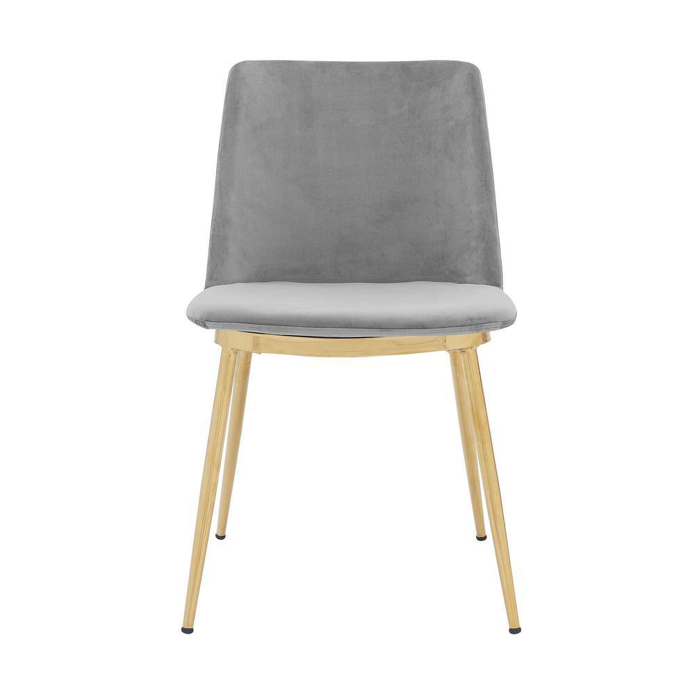 Contemporary Gray Velvet Side Chairs with Gold Metal Legs