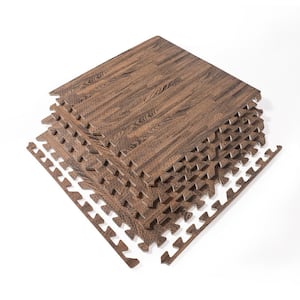 24 in. x 24 in. x 0.79 in. Deep Brown Wood Grain EVA Interlocking Foam Floor Mat 16 sq ft. (4-Tiles Per Case)