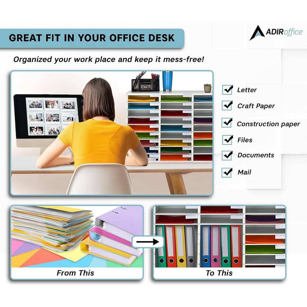 White MDF 27-Compartment Adjustable Literature Organizer