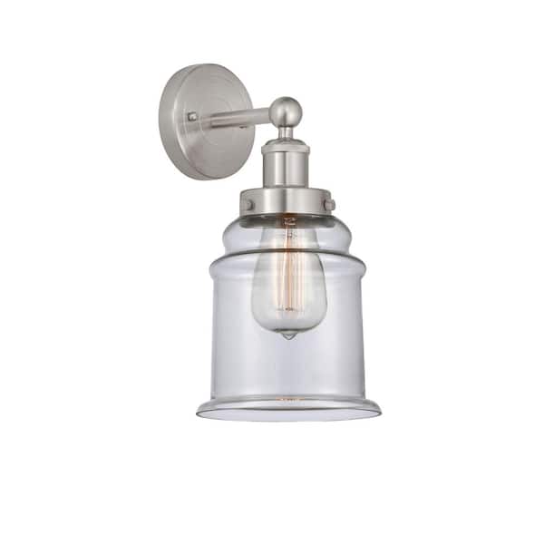 Canton 1-Light Brushed Satin Nickel, Clear Wall Sconce with Clear Glass Shade
