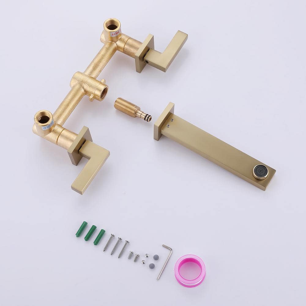 Brushed Gold Wall-Mount 2-Handle Bathroom Faucet