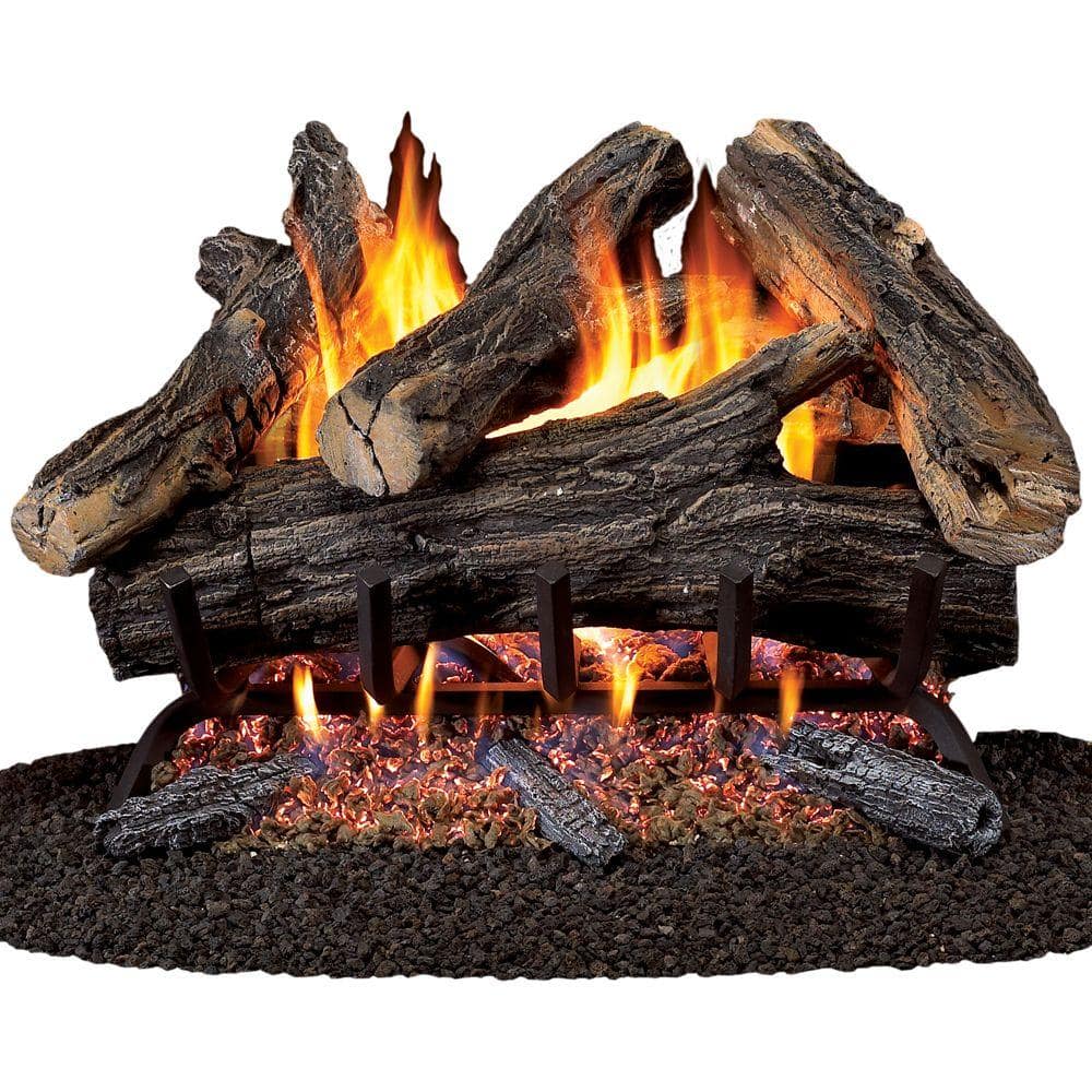Natural Gas Fireplace Logs 24 Inch Vented Dual Burner Realistic Flame Fire Log