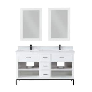 Kesia 60 in. W x 22 in. D x 34 in. H Double Sink Bath Vanity in White with White Composite Stone Top and Mirror