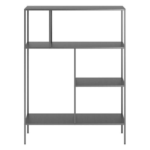 HomeRoots 48 in. Tall Gray Metal 4 Shelf Standard Bookcase