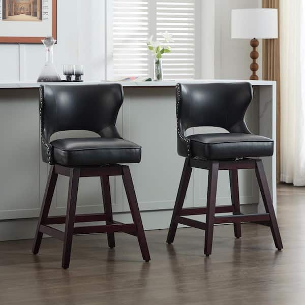 JEAREY Star 38.58 in. Black 2-Piece wood PU leather Bar Stools