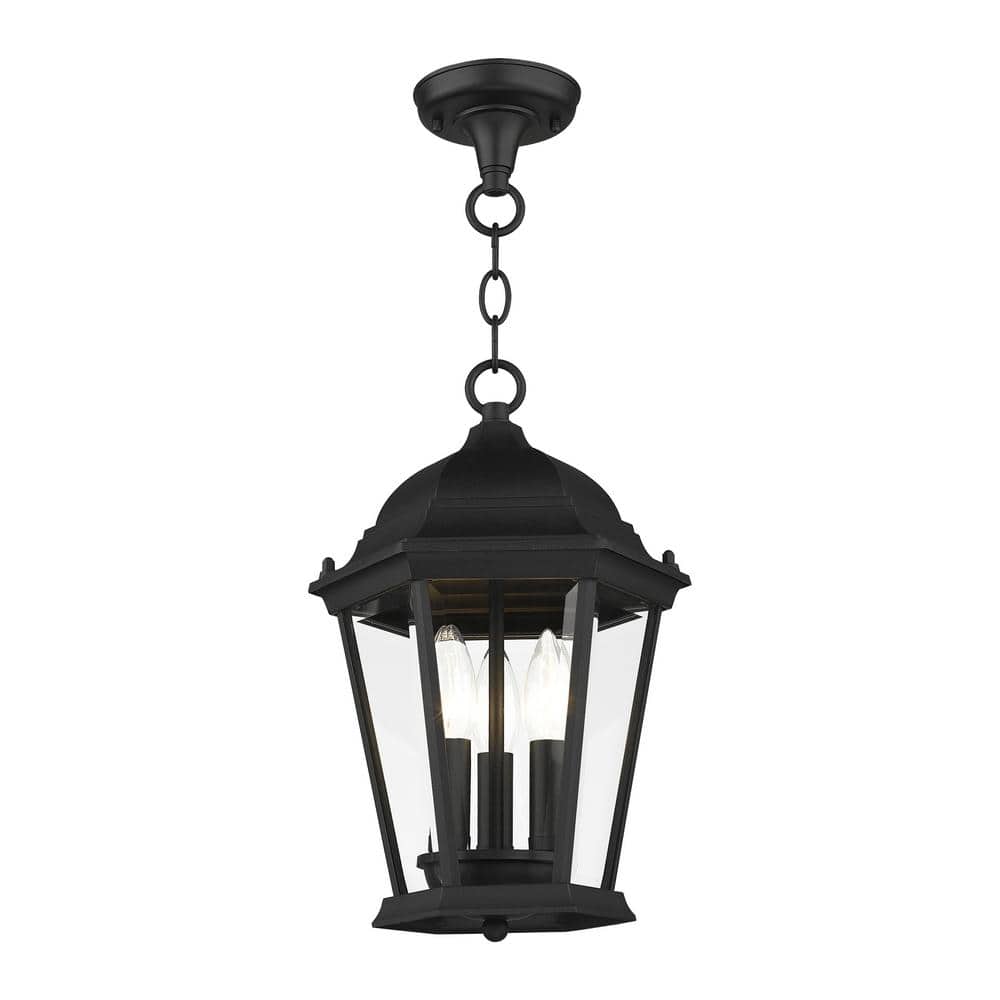 Hamilton Textured Black 3-Light Outdoor Pendant with Clear Beveled Glass