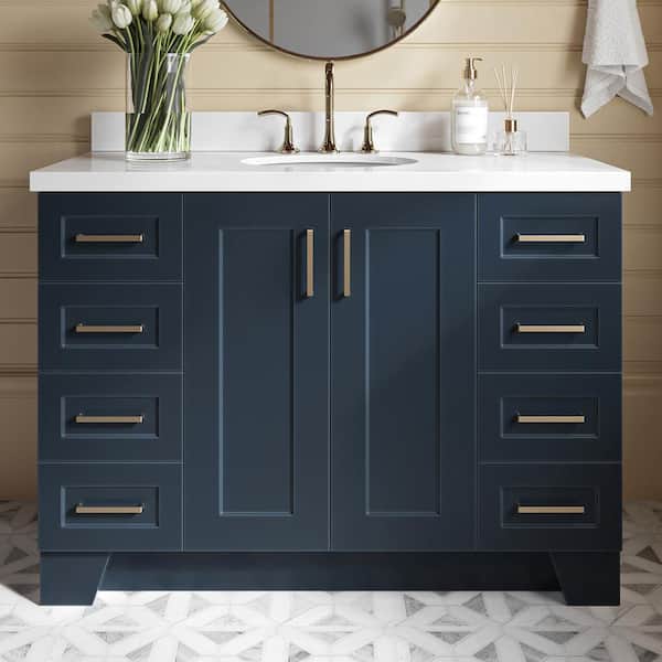 ARIEL Taylor 49 in. W x 22 in. D x 36 in. H Freestanding Bath Vanity in Midnight Blue with Pure White Quartz Top