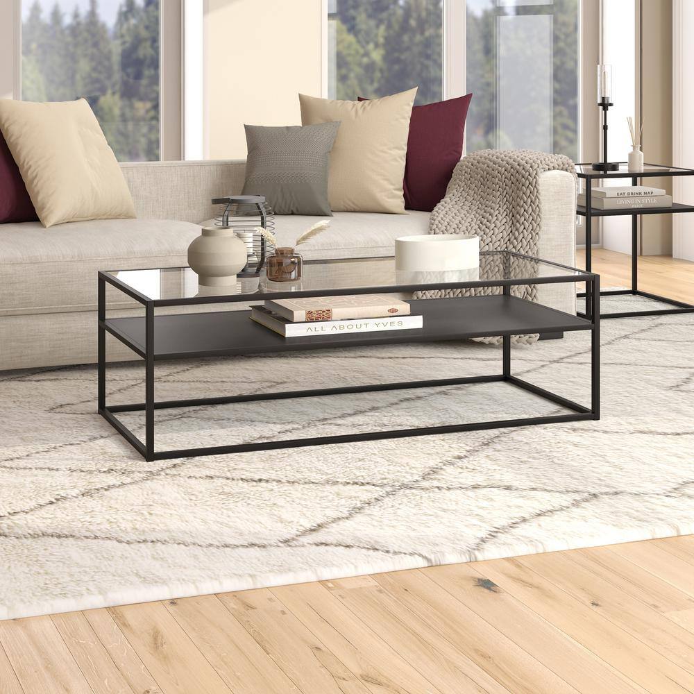 Ada 54'' Wide Blackened Bronze Rectangular Metal & Glass Coffee Table