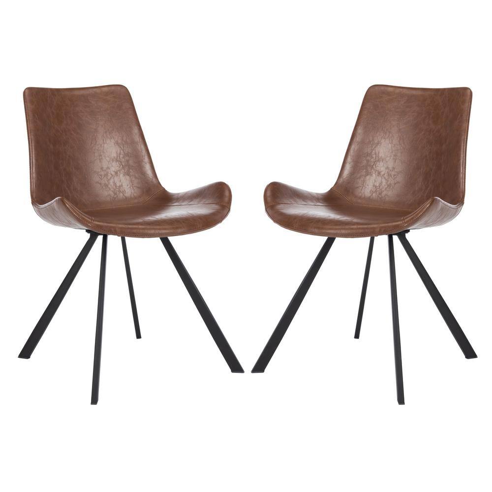 Transitional Wood and Faux Leather Side Chairs in Light Brown, Set of 2