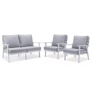 Walbrooke White 3-Piece Aluminum Outdoor Sectional Set with Removable Cushions Loveseat and Set of 2 Armchair Light Grey