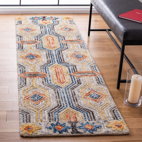 Trace Gray/Blue 2 ft. x 8 ft. Trellis Runner Rug