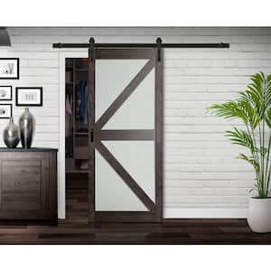 36 in. x 84 in. Iron Age Gray K-Lite Frosted Glass MDF Barn Door with Hardware