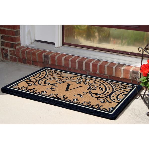 Heavy Duty Coir Easton 24 in. x 39 in. Monogrammed V Door Mat