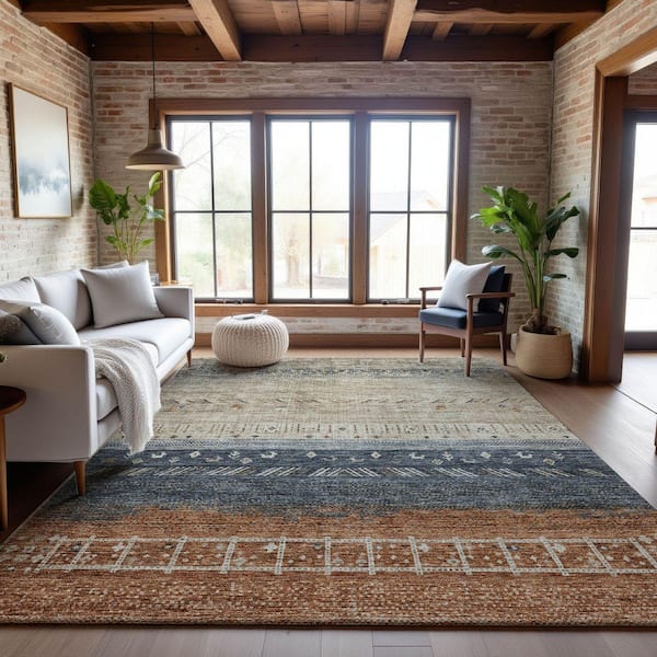 Mayfield Premium Machine Washable Abstract AMF1147 Brown 5 ft. x 7 ft. 6 in. Area Rug