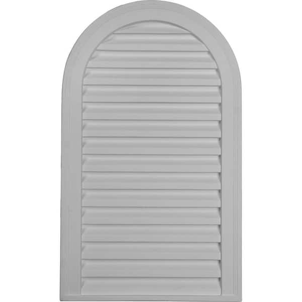 Ekena Millwork 18 in. x 30 in. Round Top Primed Polyurethane Paintable Gable Louver Vent Non-Functional