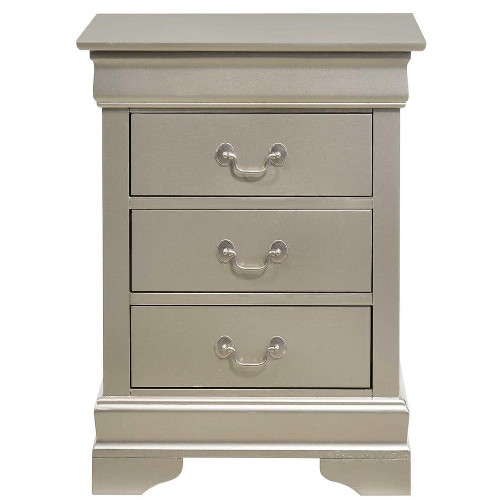 AndMakers Louis Philippe 3-Drawer Silver Champagne Nightstand (29 in. H ...