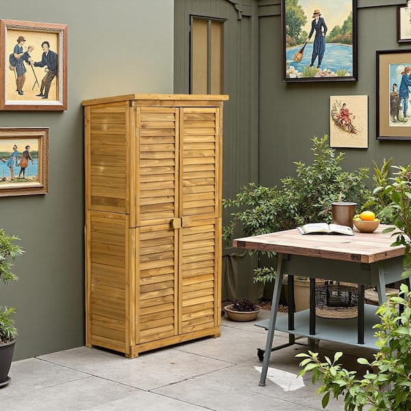 34.25 in. W x 18.5 in. D x 63 in. H Brown Wood Outdoor Storage