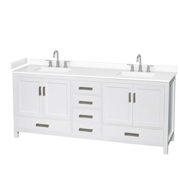Sheffield 80 in. Double Freestanding White Bath Vanity with White Cultured Marble Top
