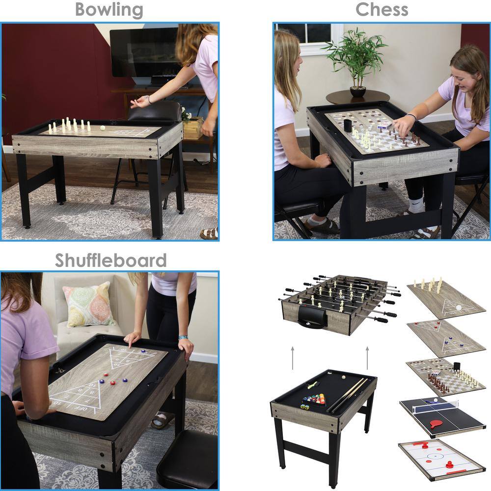 Classic Wood Stain 10-in-1 Multi-Game Table with Foosball and Billiards