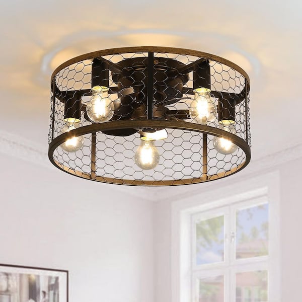 20 in. 5-Light Indoor/Outdoor Black Metal Caged Ceiling Fan with Light Kit and Remote Included