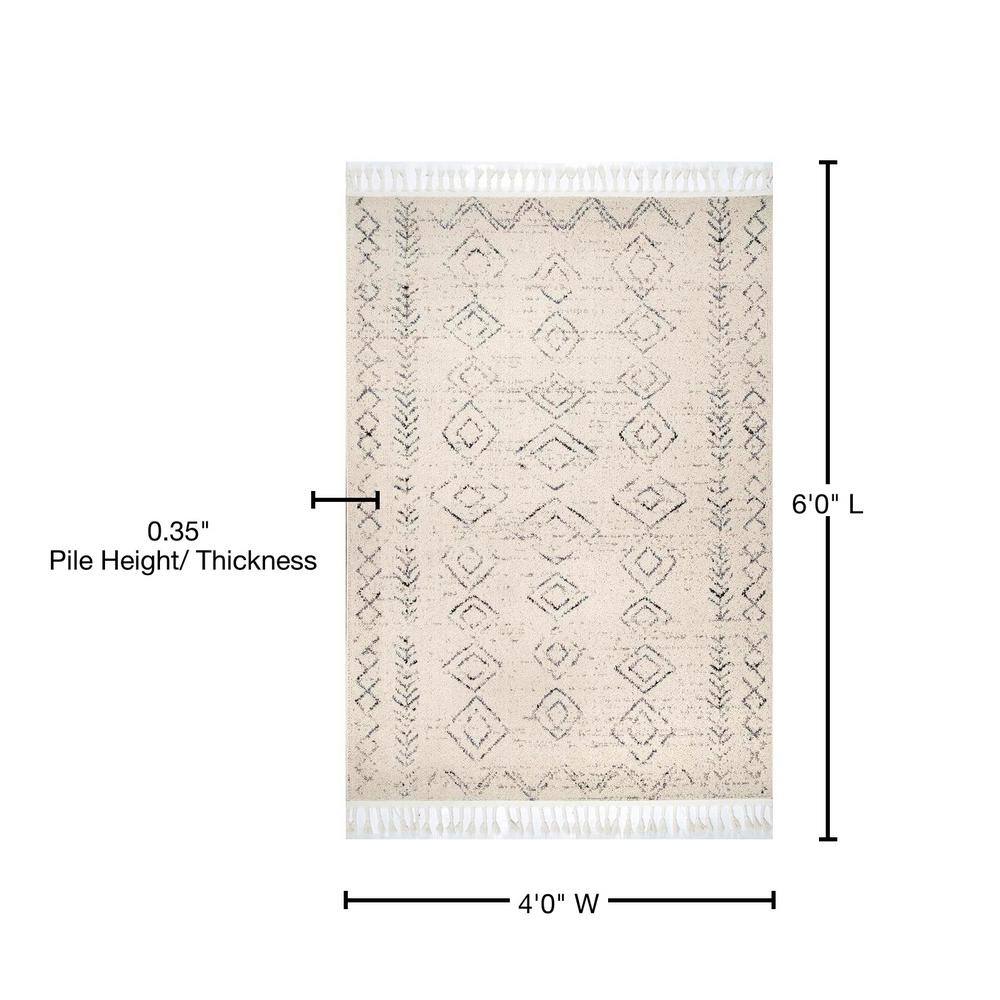 Ivory Geometric Braided 4' x 6' Easy-Care Polypropylene Rug